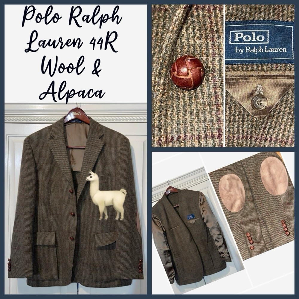 Polo Ralph Lauren Blazer Men 44R Brown Alpaca Wool Leather Knot Buttons Jacket - Picture 2 of 13